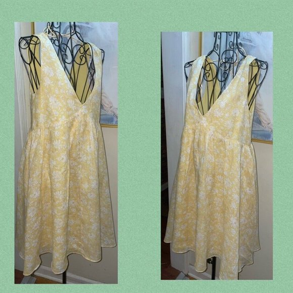 J.CREW YELLOW "TOSSED FLORAL" PRINT SWING/BABY DOLL DRESS~SLEEVELESS~XS - Picture 6 of 8